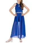 Girls (7-16) Speechless Walk Thru Glitter Lace Maxi Romper 14 Royal Blue