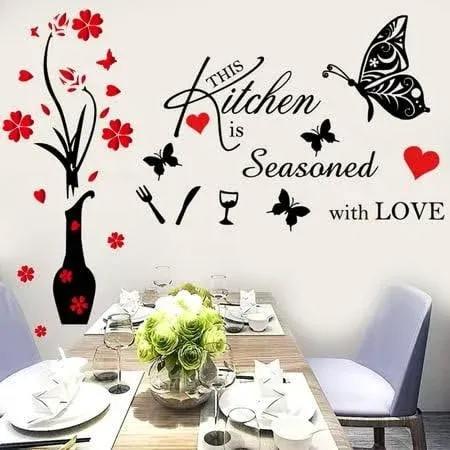 Kitchen Wall Decor Stickers Kitchen Quotes This Kitchen Is Seasoned with Love Red ...