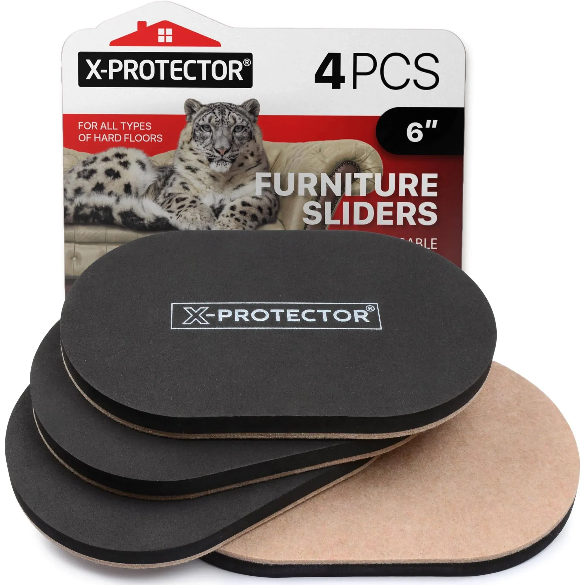 4 pcs Felt Furniture Sliders Hardwood Floors by X-Protector - 6"x3 1/2" Furniture Sliders - Heavy Duty Felt Sliders Hard Surfaces – Move Your Furniture Easily and Safely!