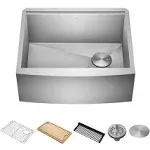 Kraus Kore 24 inch Farmhouse Apron Front Workstation 16 Gauge Stainless Steel Single Bowl Kitchen Sink with Accessories, KWF210-24