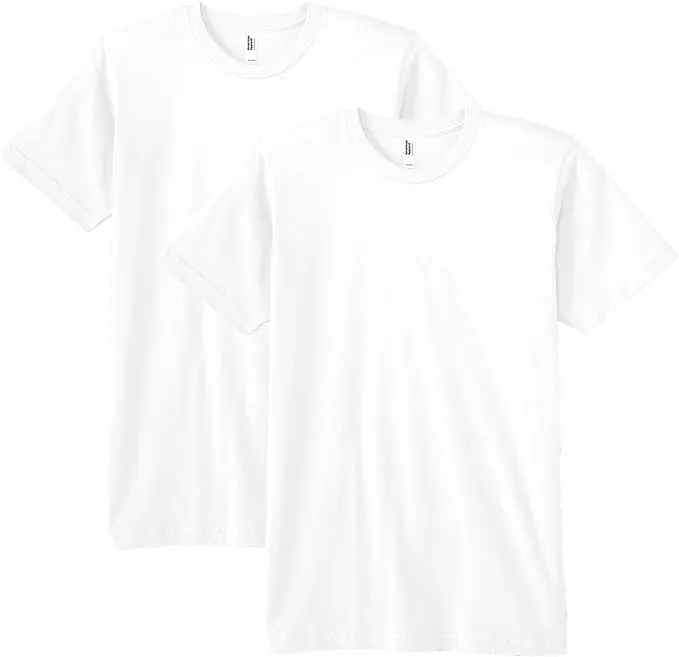 American Apparel unisex Men's & Women's Short Sleeve Fine Jersey Crewneck T-Shirt, 2-Pack, Sizes Xs-3xl, White