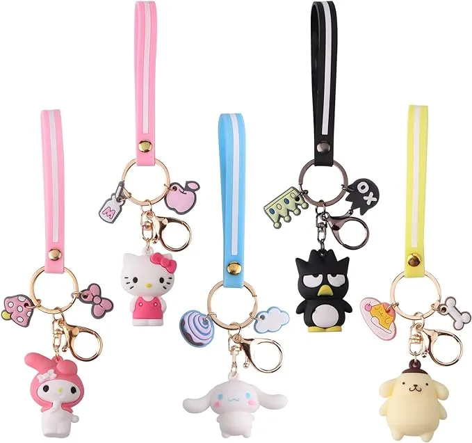 yiwoo ute Wrist Anime Keychain,Kawai<wbr/>i Car Keychain Color-5 Pack 