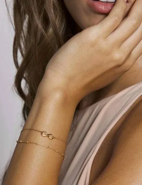 Dainty Gold Bracelets for Women, 14K Gold Filled Adjustable Layered Bracelet Cute Evil Eye Oval Chain Pearl Bar Turtle Gold Bracelets for Women Jewelry