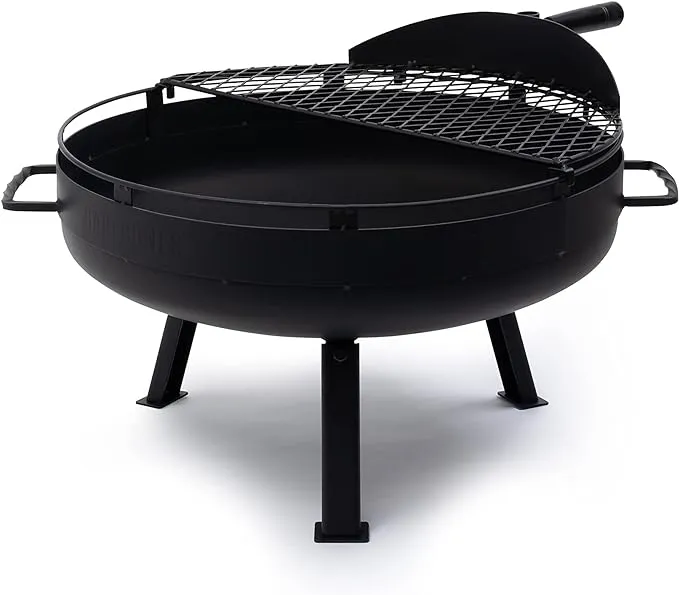 Barebones Cowboy Fire Pit 23-Inch - Open Fire Grill with Cooking Grate for Outdoor Cooking - Heavy Duty Open Grill