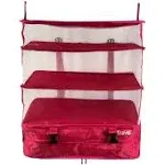 Grand Fusion Stow-N-Go Portable Hanging Travel Shelves, Packing Organizer for Luggage. Carry on Closet for Clothes. Expandable Packing Cube. Travel Essentials. (Pink - XL, XL = (L) 17.7" x (W) 11.8")