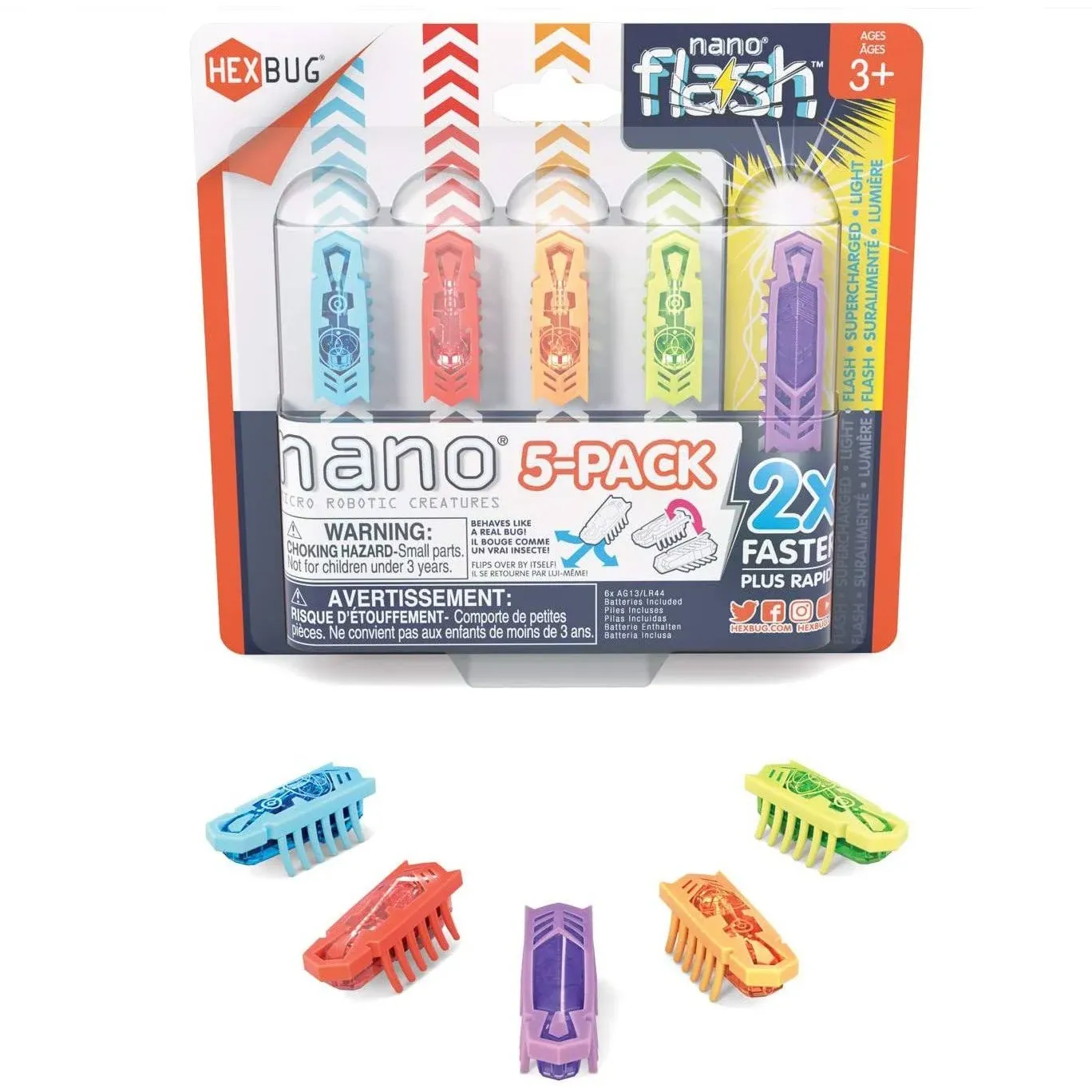 Hexbug Nano 5 Pack 4 Nano Bugs with Bonus Flash Nano Sensory Toys for Kids & Cats