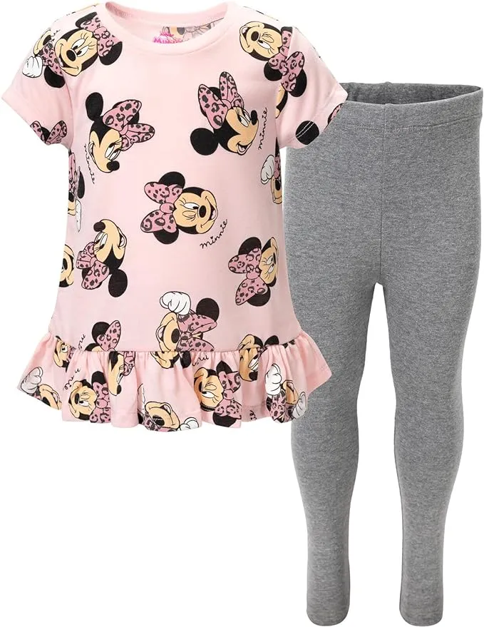 Disney Minnie Mouse Infant Baby Girls T-Shirt and Leggings Outfit Set Pink / Gray ...