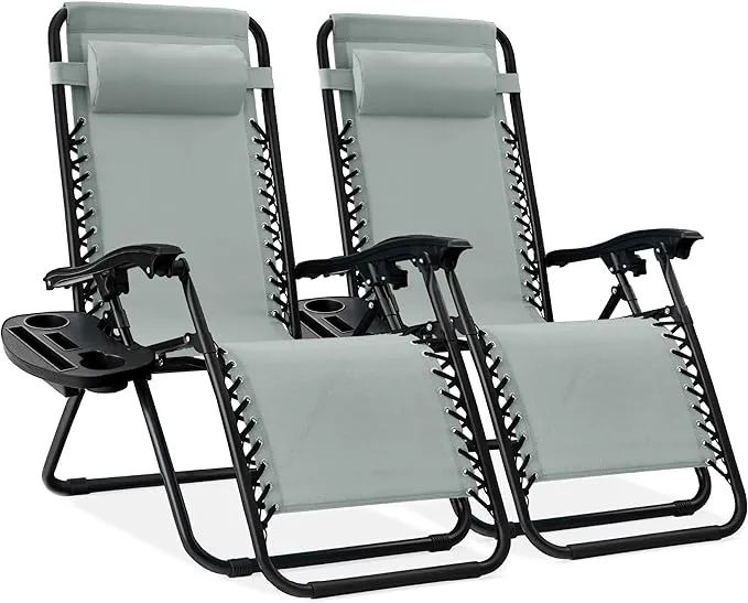 Best Choice Products Set of 2 Adjustable Zero Gravity Lounge Chair Recliners for Patio w/ Cup Holders - Forest Green