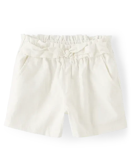 Girls Linen-Blend Tie Front Shorts - Simplywht