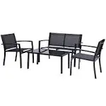 Greesum 4 Pieces Patio Furniture Set, Outdoor Conversation Sets for Patio, Lawn, Garden, Poolside with A Glass Coffee Table, Beige