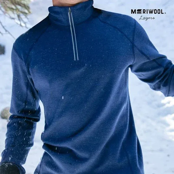 MERIWOOL Mens Base Layer 100% Merino Wool Heavyweight 400g Half Zip Sweater for 