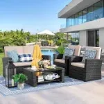 Shintenchi 4-Piece Outdoor Patio Furniture Set, Wicker Rattan Sectional Sofa Couch