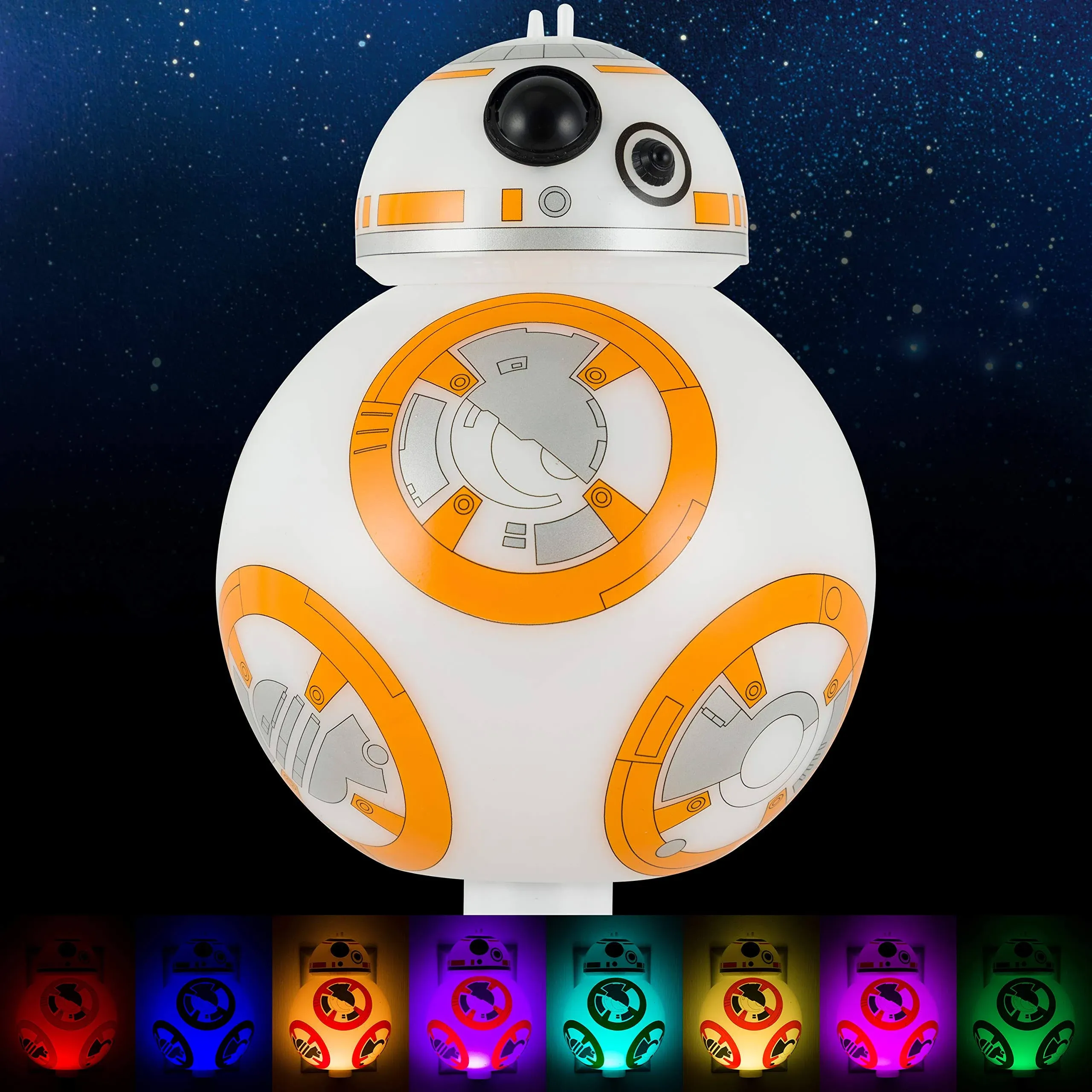 STAR WARS BB-8 LED Night Light, Color Changing, Collector's Edition, Dusk-to-Dawn Sensor, Plug-in, Disney, Galaxy, Ideal for Bedroom, Bathroom, Nursery, Hallway, 43429