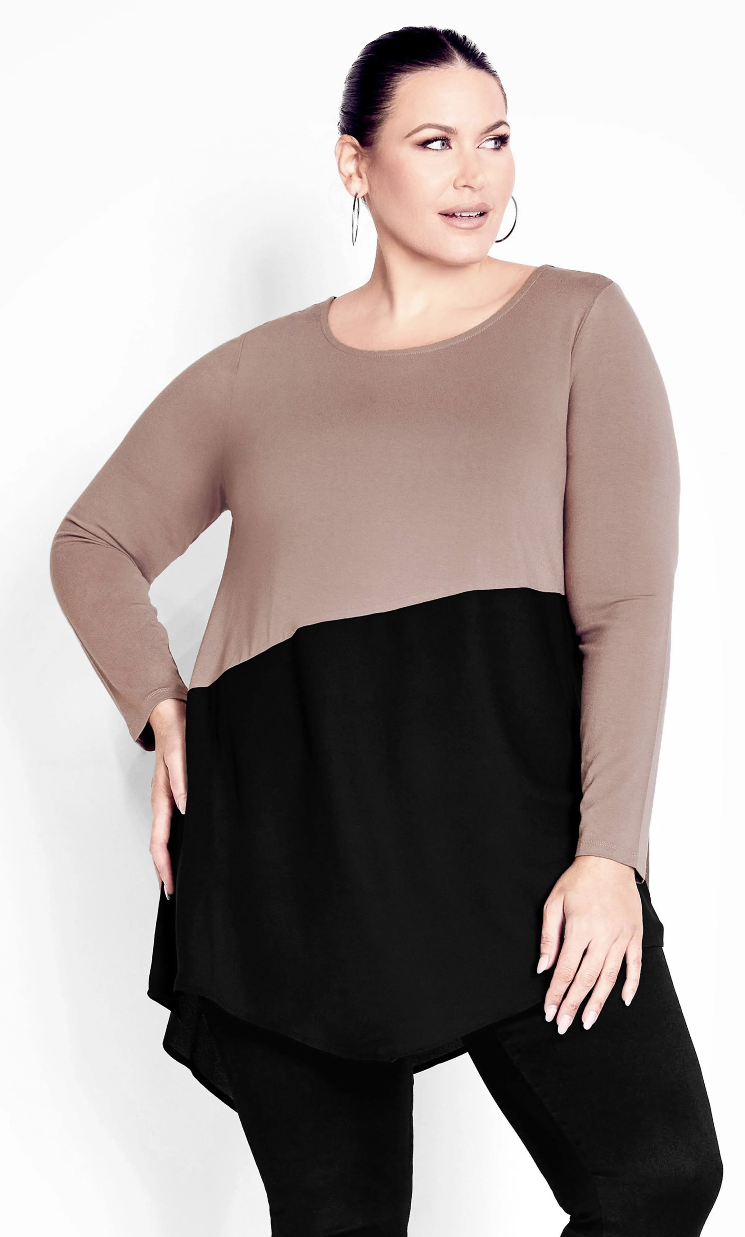 Avenue Plus Size Carla Round Neck Top - Mocha - Size 26W/28W