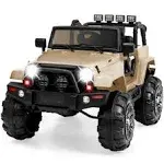 Best Choice Products 12V Kids Ride On Truck Car w/ Remote Control, Spring Suspension, Bluetooth, LED Lights - Sand