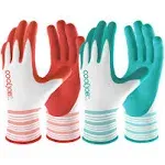 COOLJOB Gardening Gloves Best Gift for Women Ladies, 2 Pairs Breathable Rubber Coated Yard Garden Gloves, Outdoor Protective Work Gloves with Grip, Medium Size Fits Most, Red & Green