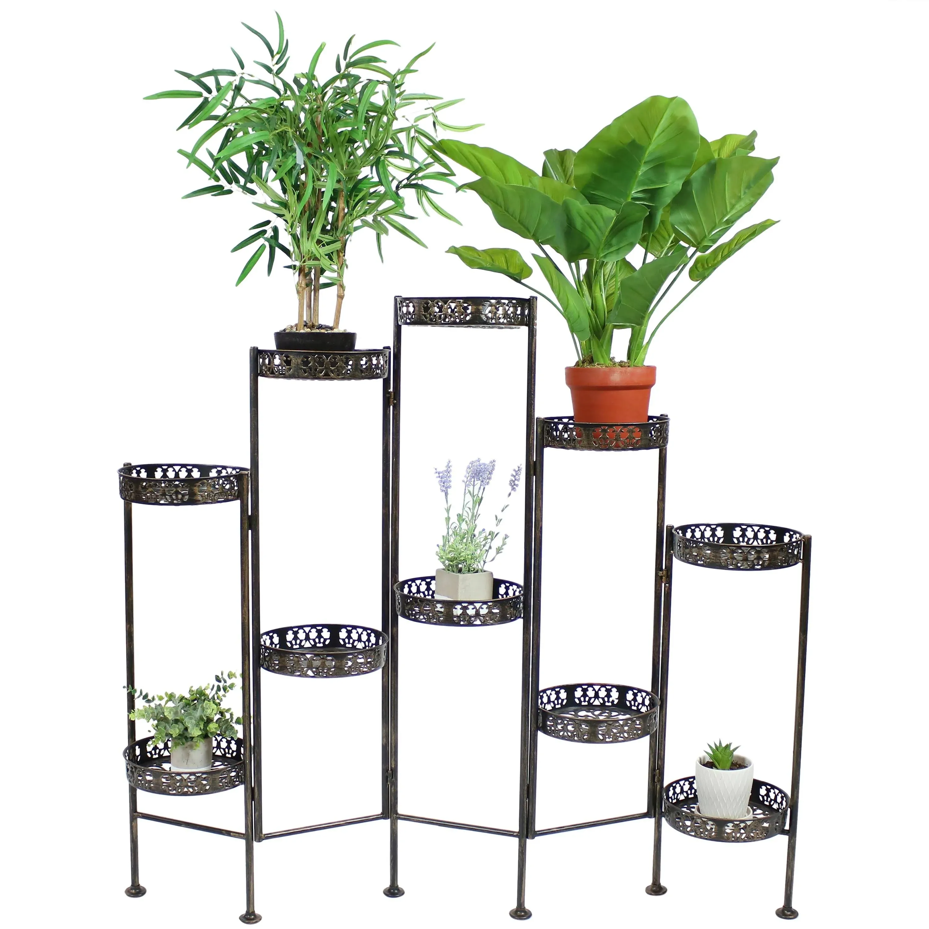 Sunnydaze 10-Tier Bronze Steel Indoor/Outdoor Folding Flower Plant Stand - 46"