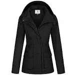 Wenven Women's Anorak Jacket Jacket Long Sleeve Utility Coat Black M, Size: Medium