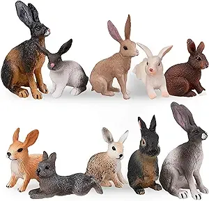 Toymany 10pcs Easter Bunny Rabbit Figures Hare Figurines - Farm Animals Toy Cake Topper Party Favor for Kids Toddlers, Size: One size, Other