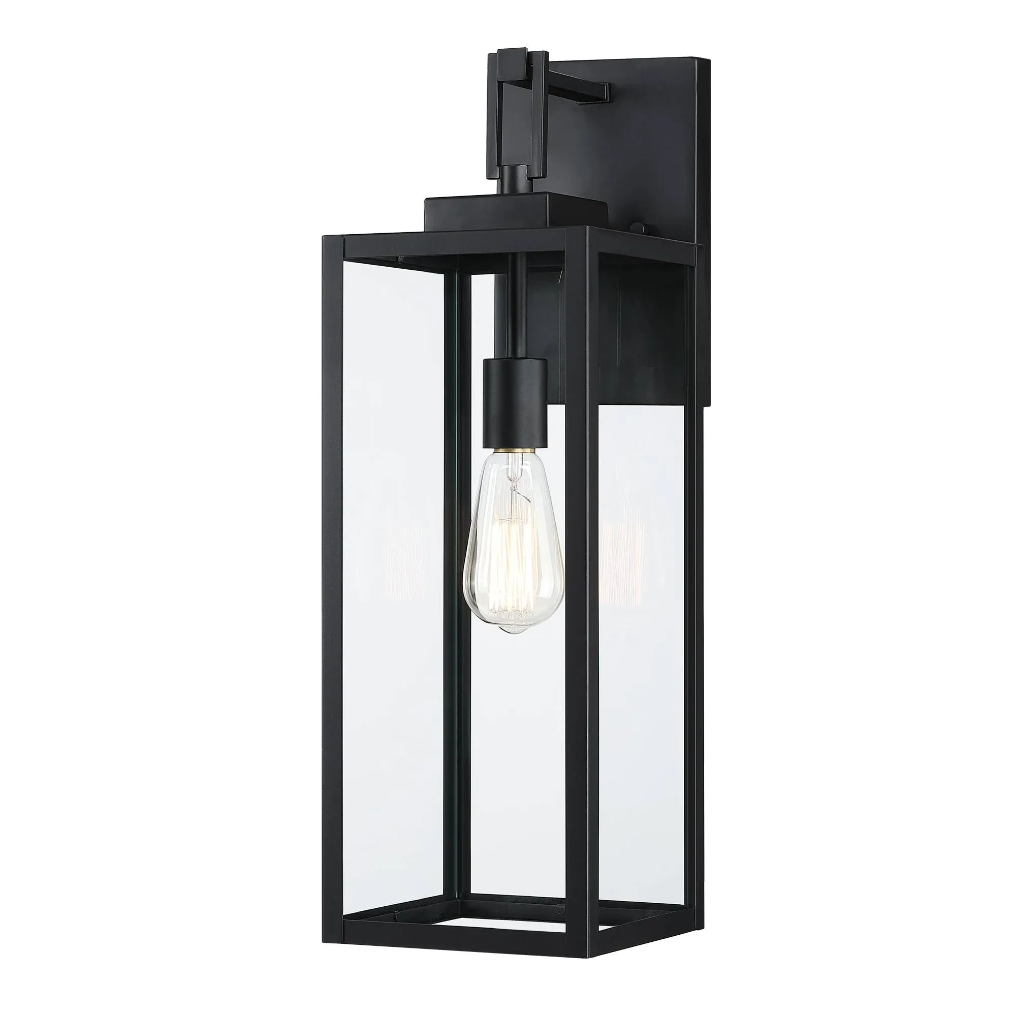 Hukoro 1-Light 21.8 inch Matte Black Outdoor Wall Lantern with Clear Glass Shade&Dusk to Dawn F19061-BK