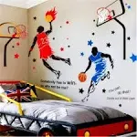 (Blue2+red) - KELAI & Craft Art Decor Sports Wall Decal Inspiration Fashion Basketball Wall Sticker DIY 3D Basketball Player Wall Decals for Boys