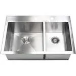 33-inch 16 Gauge Stainless Steel 60/40 Double Bowl Topmount Brushed