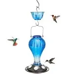 Blue Glass Hummingbird Feeder - 24oz - 6 Feeding Ports - Ant Moat - Easy Clean