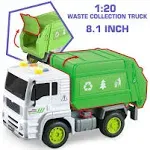 5 Pack Friction Powered Truck Toy Set(8 Inch) Including Garbage Truck, Construction Truck, Fire Truck, Police Car, Helicopter, All with 4D Stunning Light and Sound, Vehicles Toys for Boy Toddler Kid