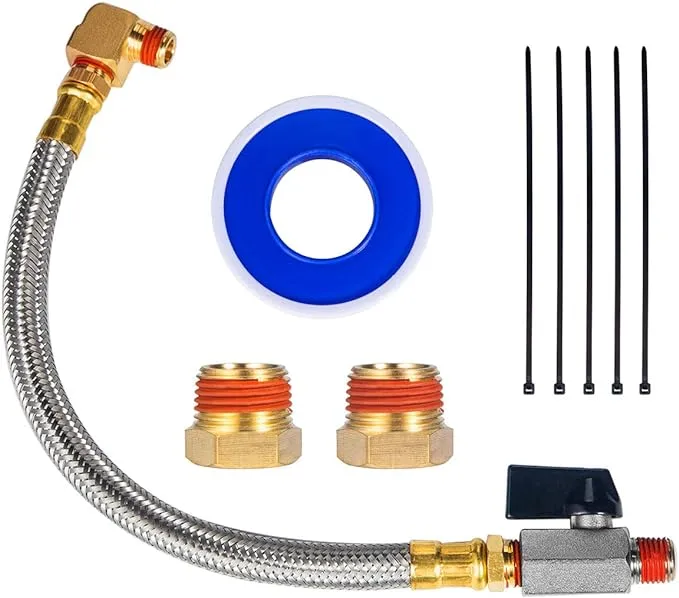 Extended Tank Drain Valve Assembly Kit,10 Inch Braided Steel Hose 1/4 Inch NPT Drain Valve and Elbow Fitting for Air Compressor with Two Extra 1/4" to 3/8" Brass Adapter and Thread Seal Tape