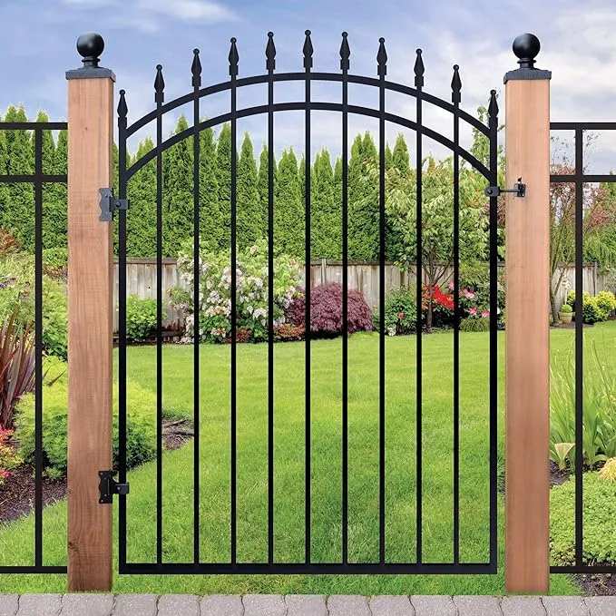 Nuvo Iron 33" x 68" Garnet Ex. Rail Arched Gate and 13" Self Closing Gate Spring, Black