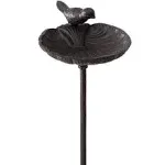 Scallop Shell Garden Stake, Bird Feeder, Cast Iron, 3 Feet 2 1/2 Inches Tall, Rustic Garden Decoration