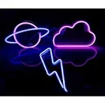 VIOPVERY 3 Pcs Neon Cloud Lightning Planet Signs for Bedroom Wall Decor, LED Lights for Kids Room, Gift, Party, Birthday, Christmas, Wedding, Bar