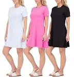 Real Essentials 3-Pack: Womens Soft Lounge Swing Casual T-Shirt Dress (Available in Plus Size)