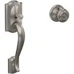 Schlage FE285 Cam Geo 619 Camelot Front Entry Handle with Georgian Interior Knob, Satin Nickel