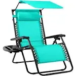 Best Choice Products Folding Zero Gravity Recliner Patio Lounge Chair w/ Canopy Shade, Headrest, Tray - Mint