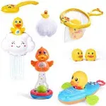 8 PCS Baby Bath Toys for Toddlers, Duck Spray Water Toy Bath Squirters Bath Boat Fishing Net, Bath Shower Tub Toys for Kids Toddlers