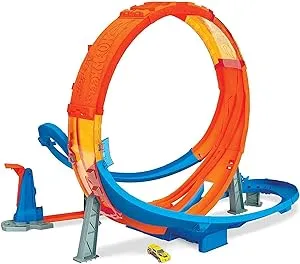 Hot Wheels Massive Loop Mayhem Track Set with Huge 28-Inch Wide Track Loop Slam Launcher, Battery Box & 1 1:64 Scale Car, Designed for Multi-Car Play, Gift for Kids 5 Years & Up