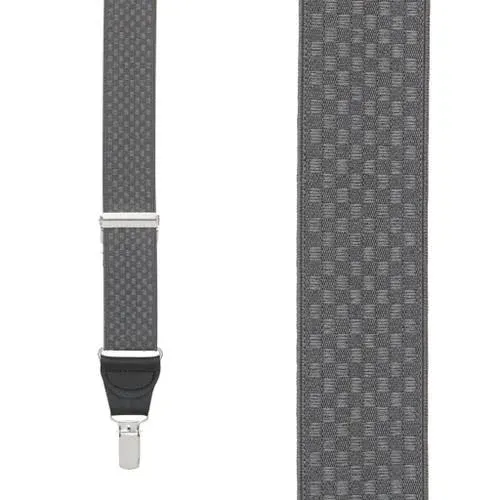 Tone-on-Tone Checkered Suspenders - 1.5-Inch Wide Elastic Jacquard - Clip - 5 Colors & 3 Sizes