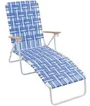 4-Position Folding Web Lawn Chair Beach Lounger, Blue/White 