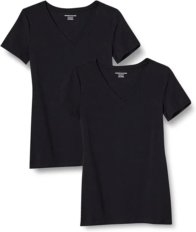 Essentials Women's 2-Pack Classic-Fit Short-Sleeve V-Neck T-Shirt