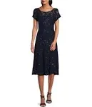 SL Fashions Sequined Lace Midi Dress - Navy - Size 10