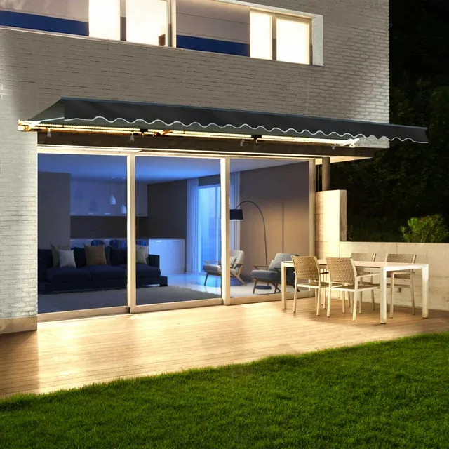 ALEKO Patio Awning | Luxury Remote Controlled Automatic Retractable Half Cassette | LED Lights | Motorized Canopy Upgraded 2024 | 20x10 | Black