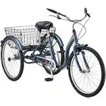 Schwinn Meridian 成人三轮自行车，三轮海滩巡洋舰，24 和 26 英寸车轮，低步入式铝制车架，可调节车把，大型巡洋舰座椅，后折叠篮