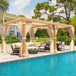 EROMMY Outdoor Louvered Pergola Gazebo with Adjustable Aluminum Rainproof Roof 10' x 20' - Wood