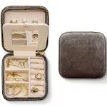 Benevolence La Plush Velvet Square Travel Jewelry Box with Mirror- Mocha Brown