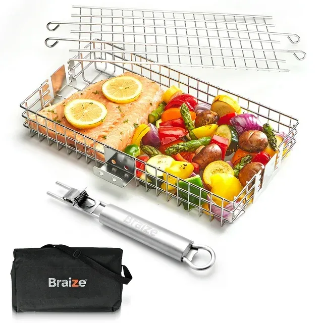 Adjustable Grill Basket with Removable Handle 