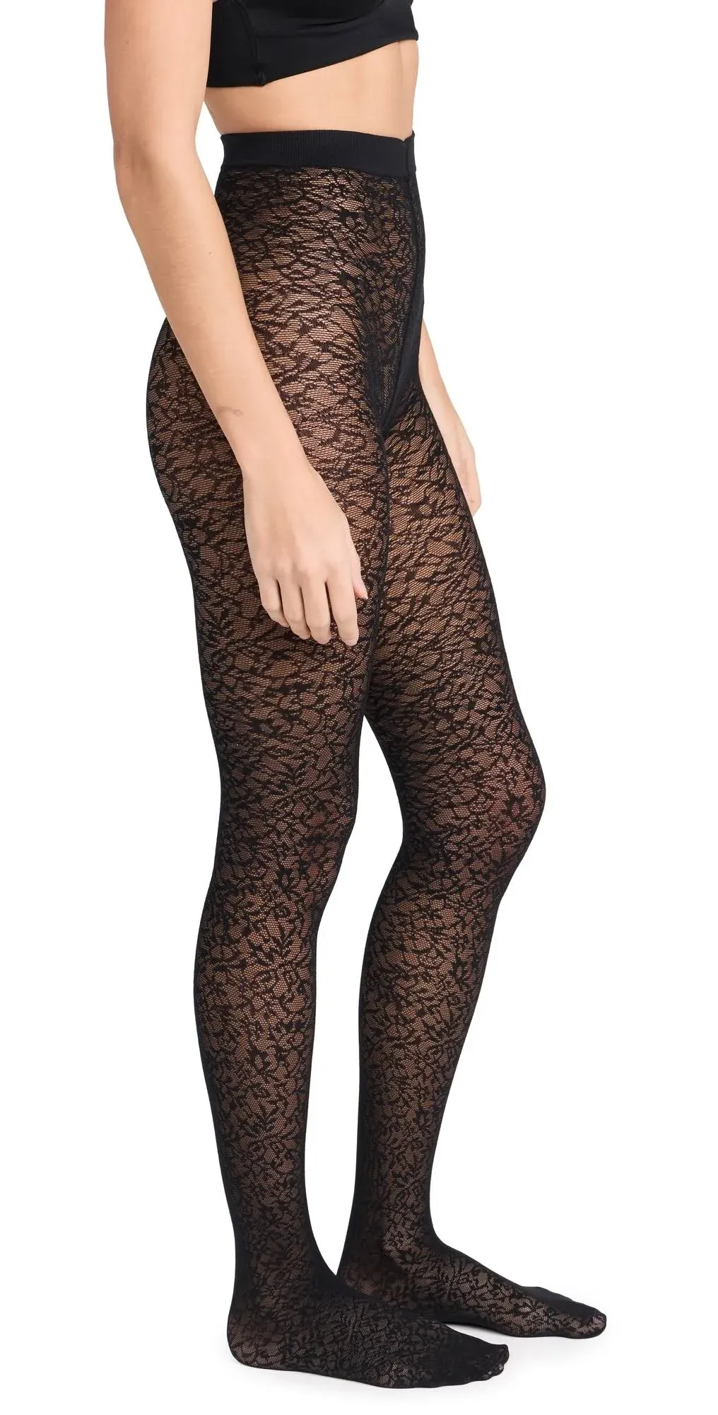 Wolford Floral Jacquard Tights - Black - L