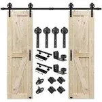 S&Z TOPHAND 18 in. x 84 in. Double Unfinished British Brace Knotty Barn Door with 6FT Sliding Door Hardware Kit/Solid Wood/Sliding Door/Double Surfaces (18x2, Door+J Shape)