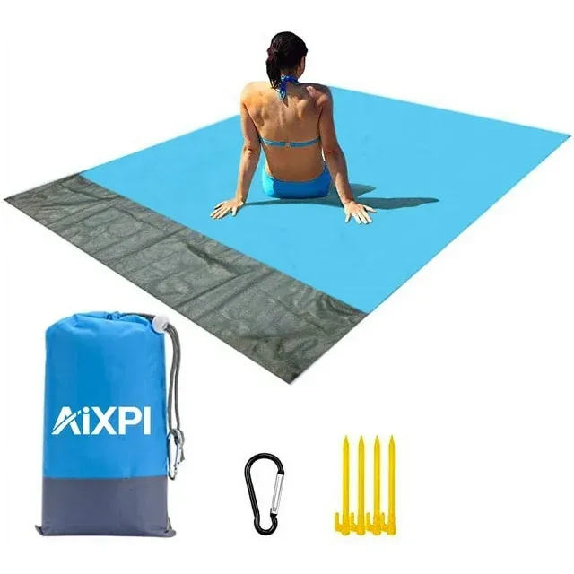 AIXPI Beach Blanket, Sandproof Beach Mat 79" X 83" for 2-8 Adults Waterproof Quick Drying Outdoor Picnic Mat for Travel, Camping, Hiking