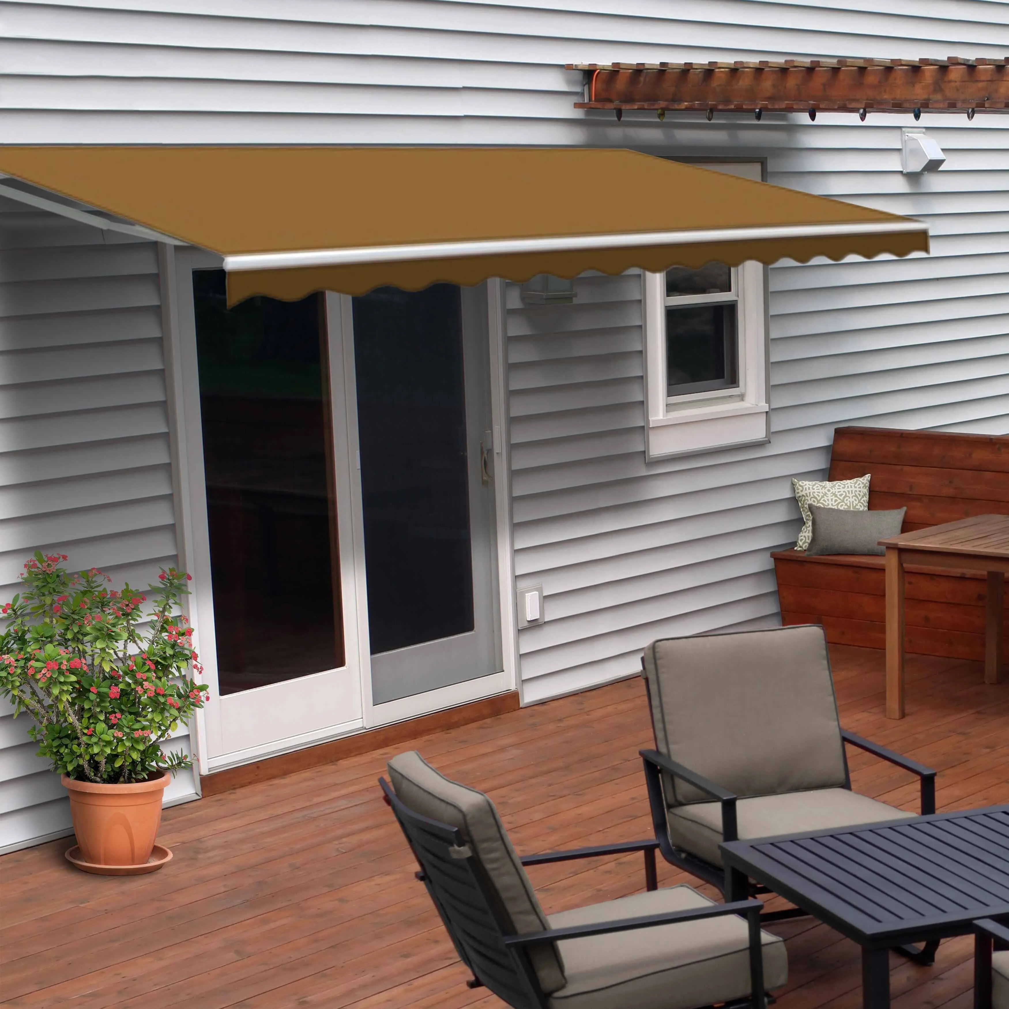 ALEKO Retractable Patio Awning 12 X 10 Ft Deck Sunshade Sand Color